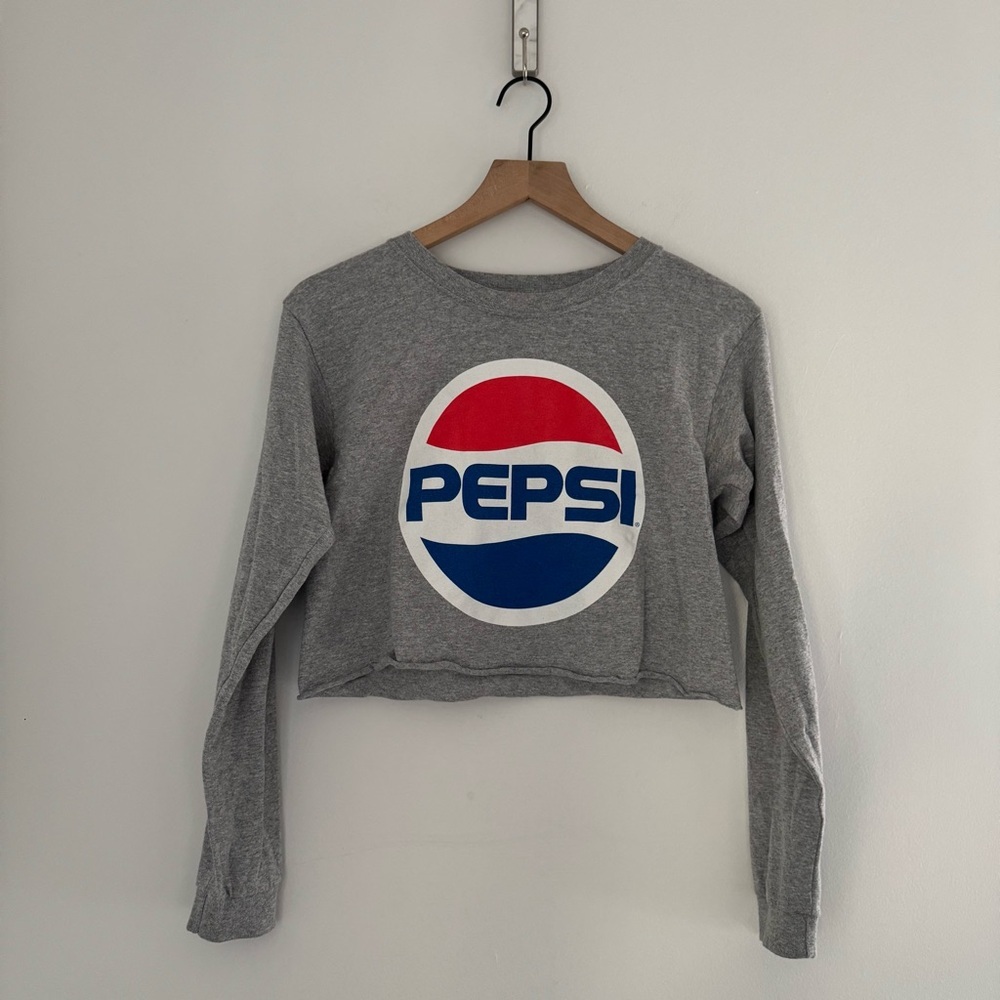 Heather Gray Long Sleeve cropped/Cut Off  Pepsi Logo Size Small